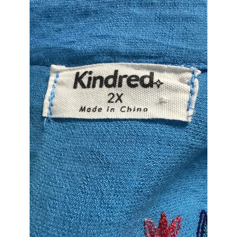 Kindred Embroidered Floral Button-Down Shirt 2X Blue 100% Polyester - Picture 5 of 7